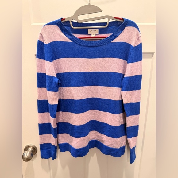 J. Crew Sweaters - J.Crew Teddy Sweater Small Blue Pink Striped Crewneck 100% Cotton Lightweight